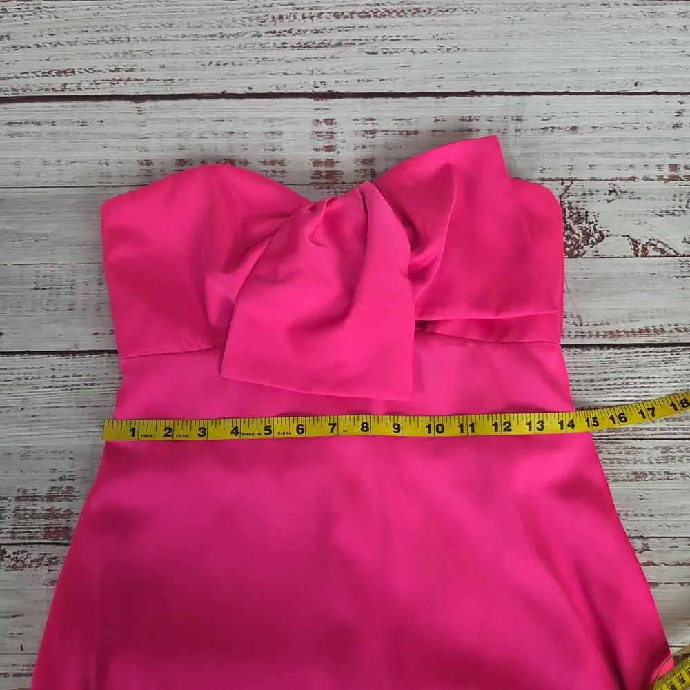 Lilly Pulitzer Carlynn Pink Satin Gown Strapless Side Slits Maxi Event Dress 0